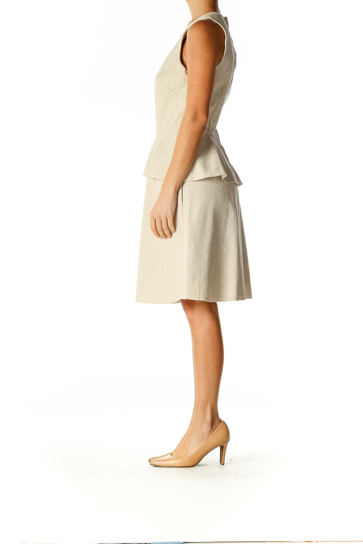 Beige Solid Classic Fit & Flare Dress