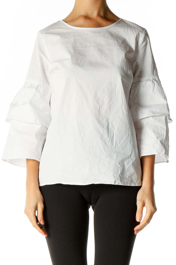 White Solid Retro Blouse