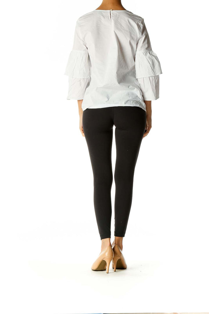 White Solid Retro Blouse