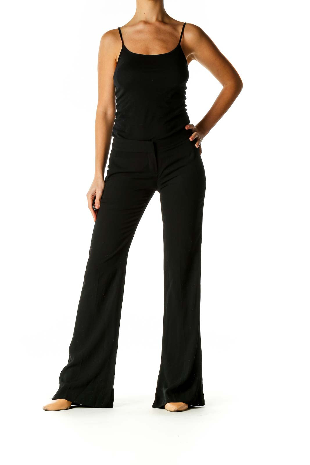 Black Solid Retro Trousers