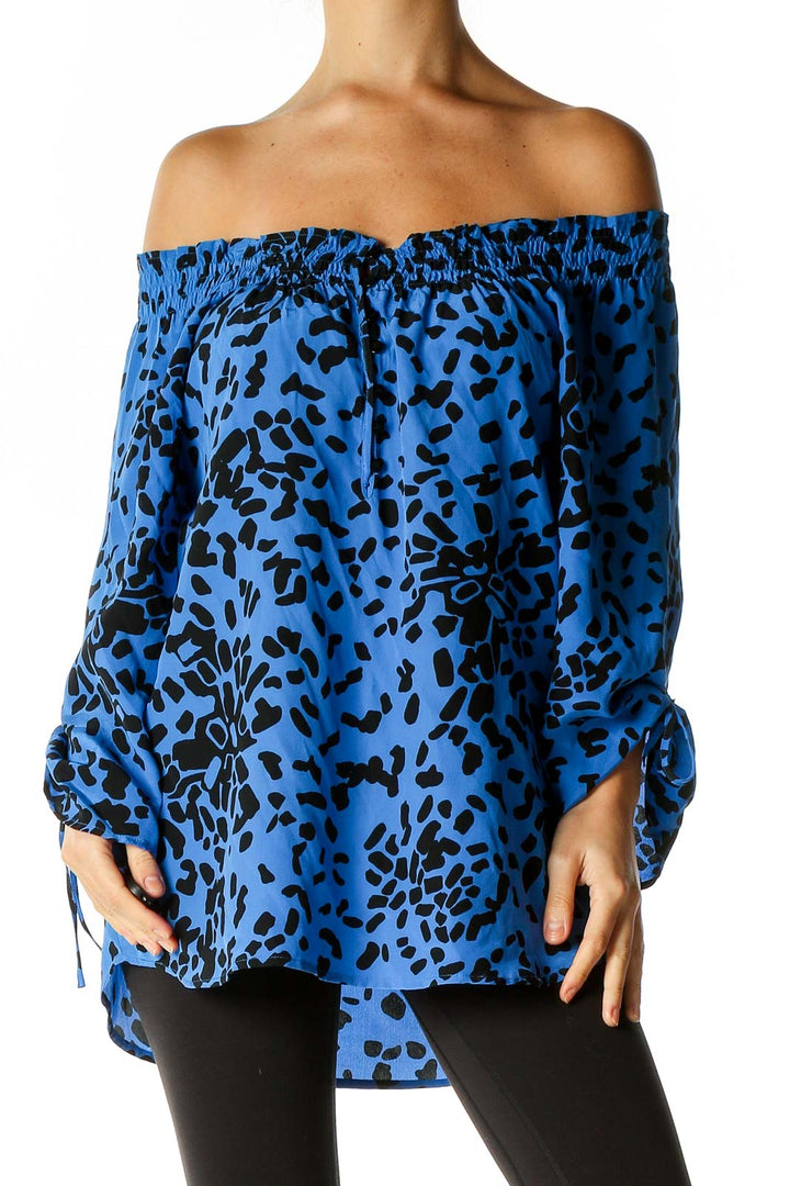 Blue Printed Retro Blouse