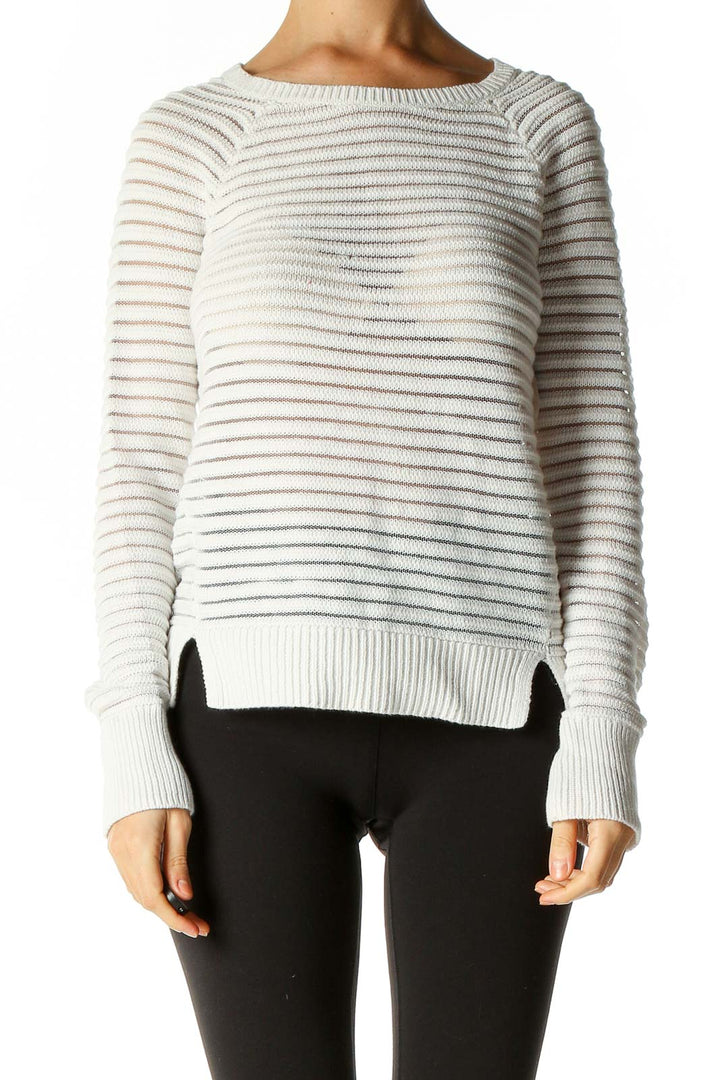 White Striped All Day Wear Sweater