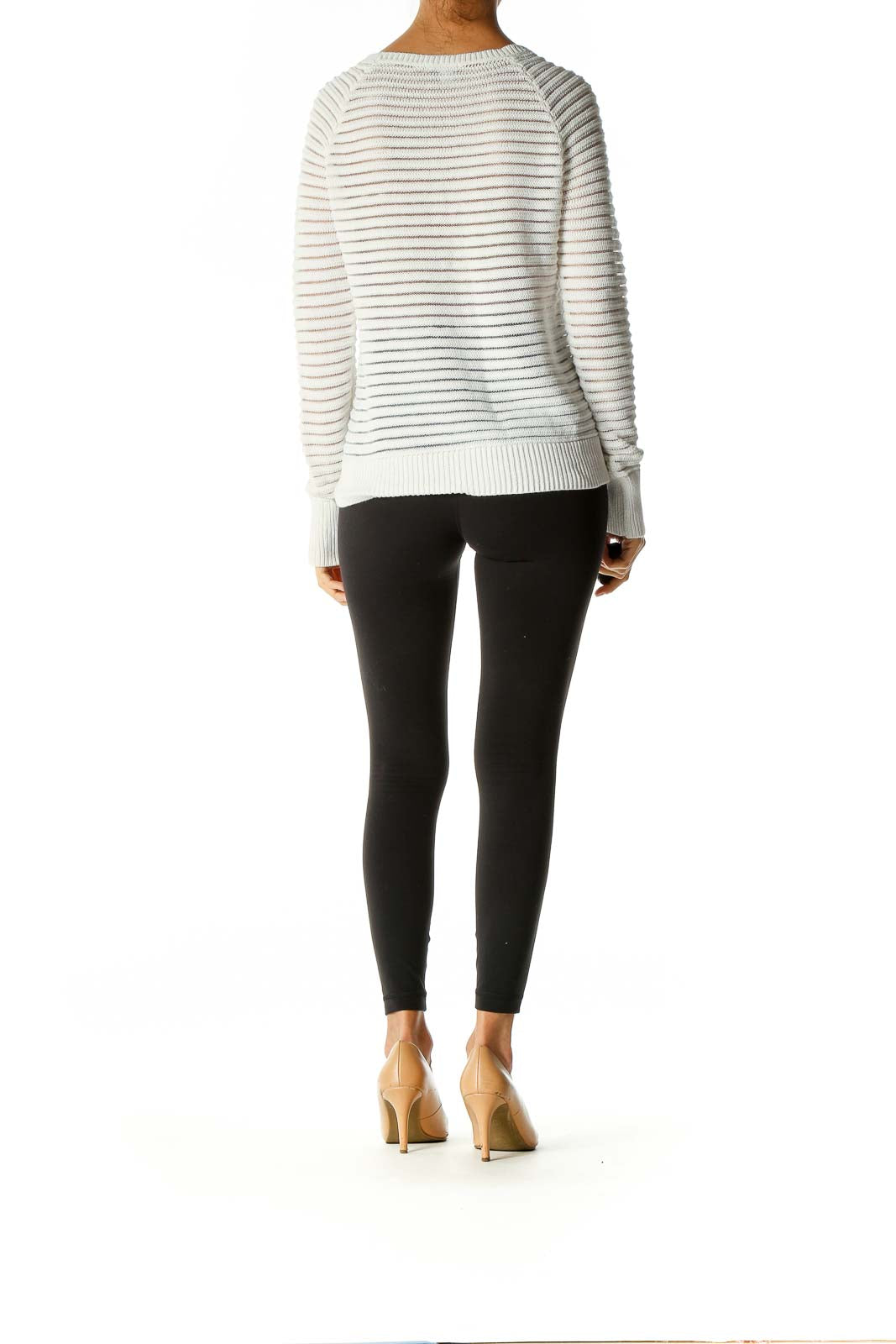 White Striped Sheer Knit Sweater