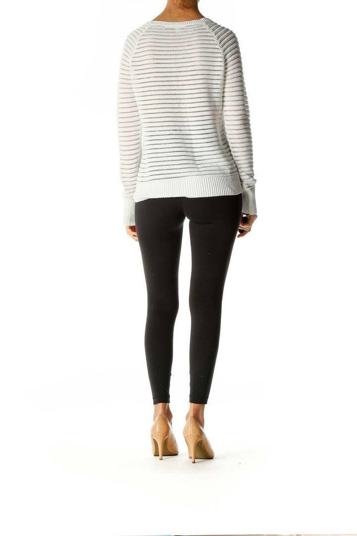 White Striped All Day Wear Sweater