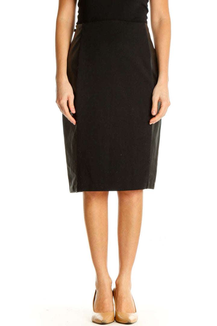 Black Solid Classic Pencil Skirt