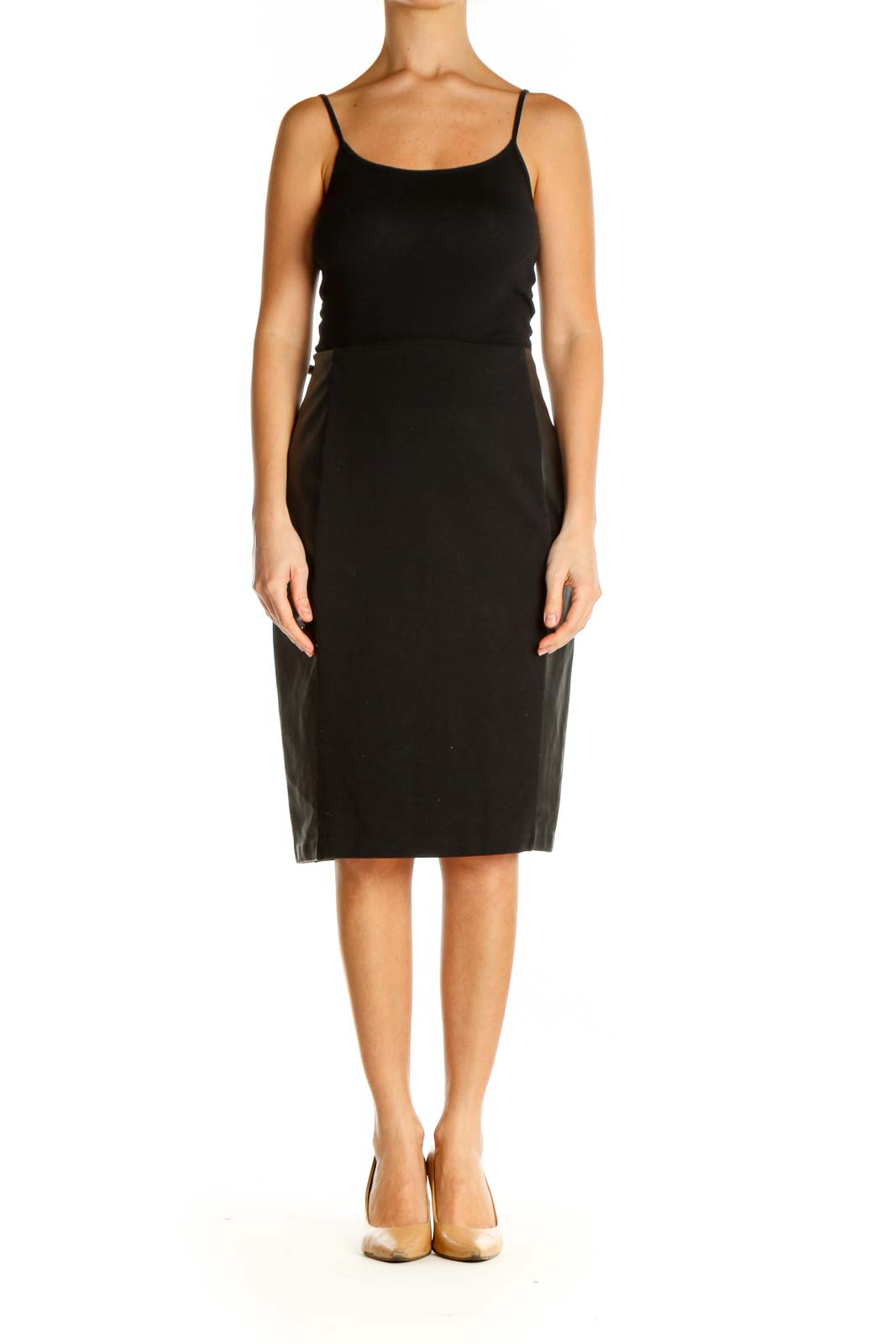 Black Solid Classic Pencil Skirt