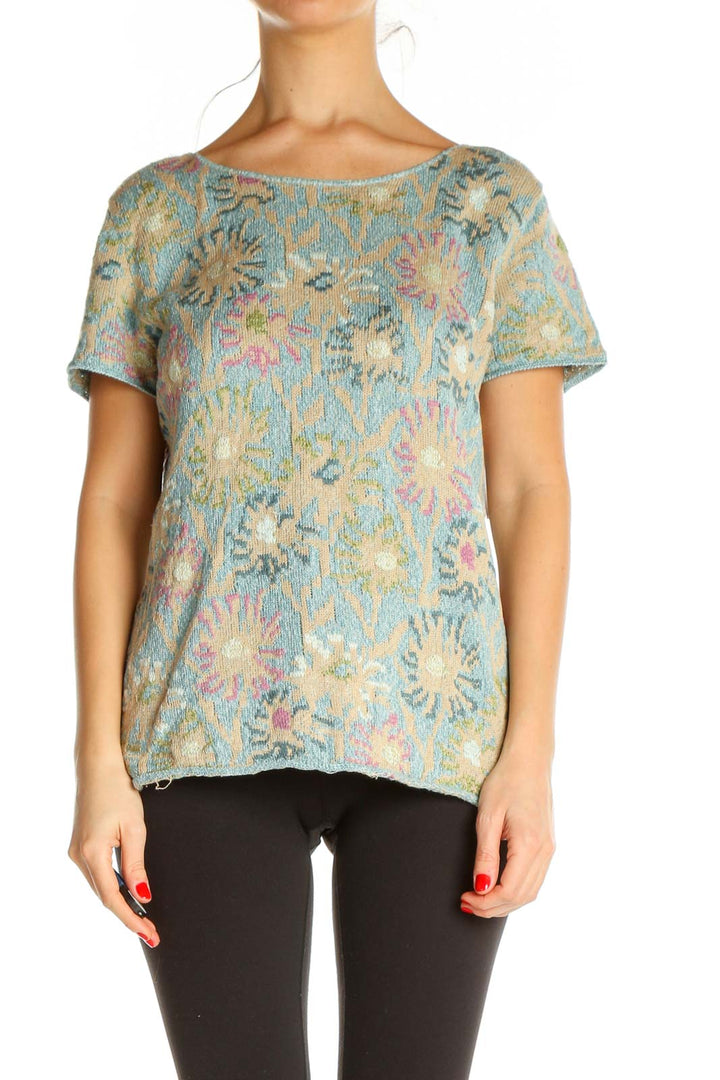 Beige Floral Print All Day Wear Blouse