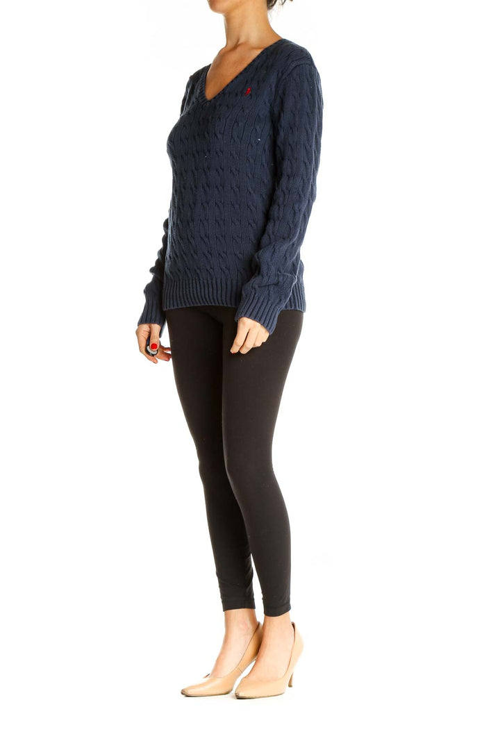 Blue Textured All Day Wear Sweater