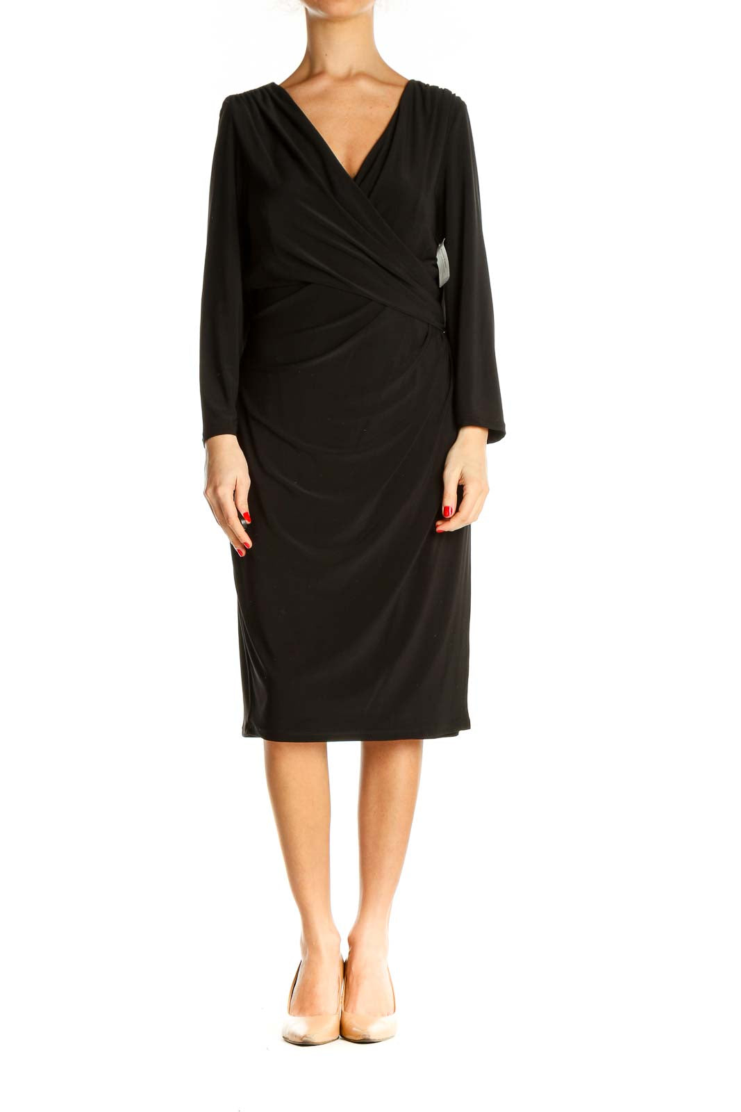 Black Solid Classic Sheath Dress