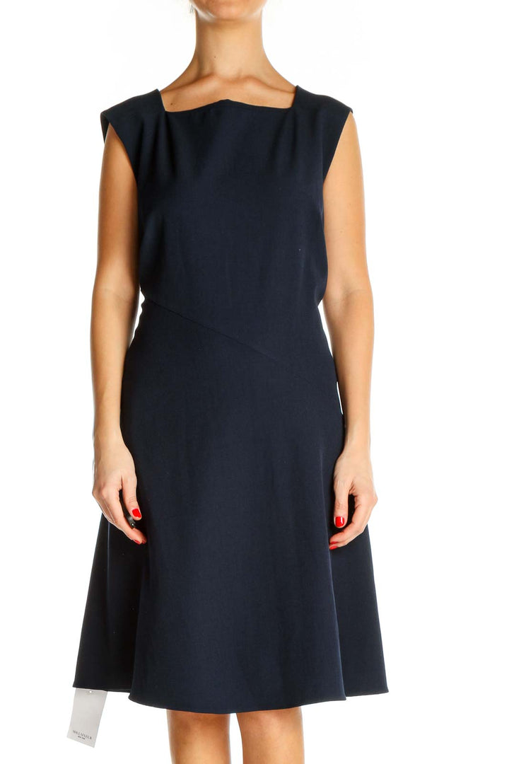 Blue Solid Classic Fit & Flare Dress