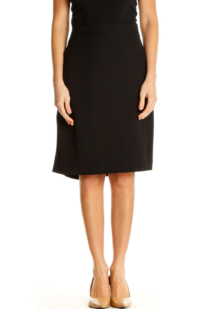 Black Solid Classic Straight Skirt