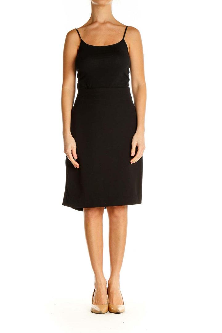 Black Solid Classic Straight Skirt