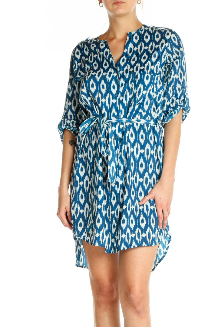 Blue Geometric Print Bohemian Shift Dress