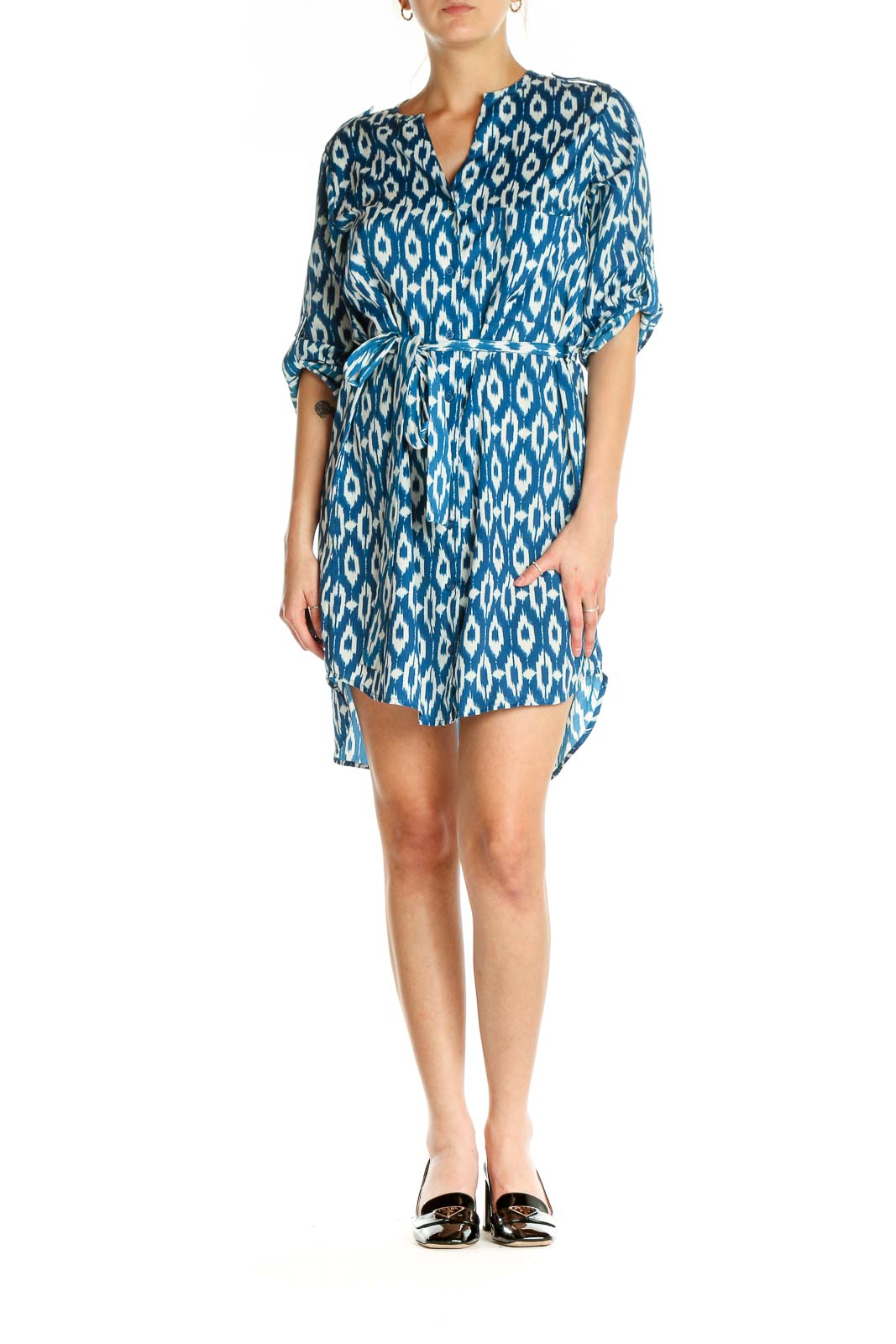 Blue Geometric Print Bohemian Shift Dress