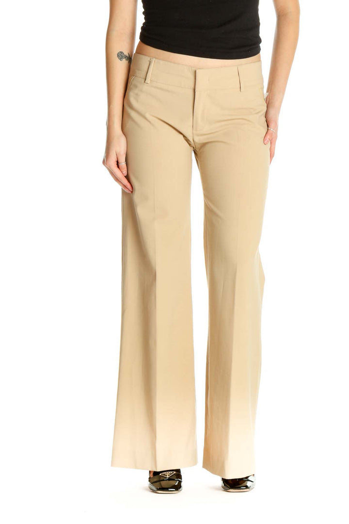 Beige Printed Casual Trousers