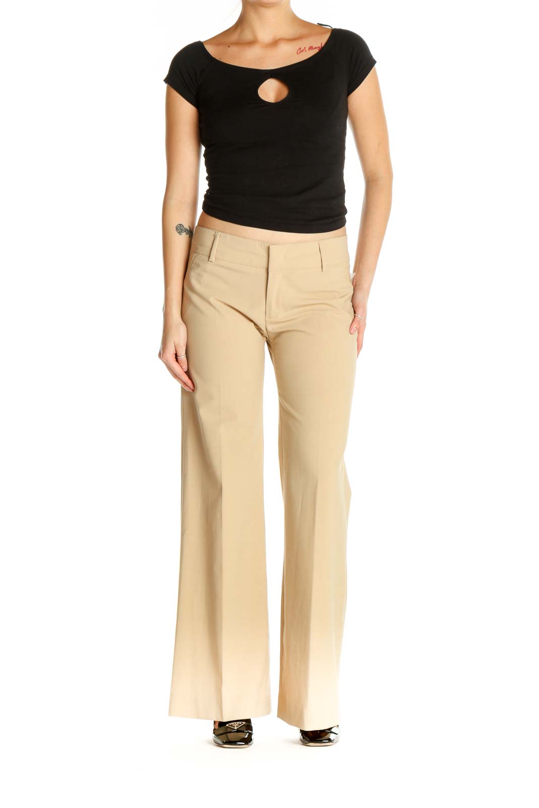 Beige Printed Casual Trousers