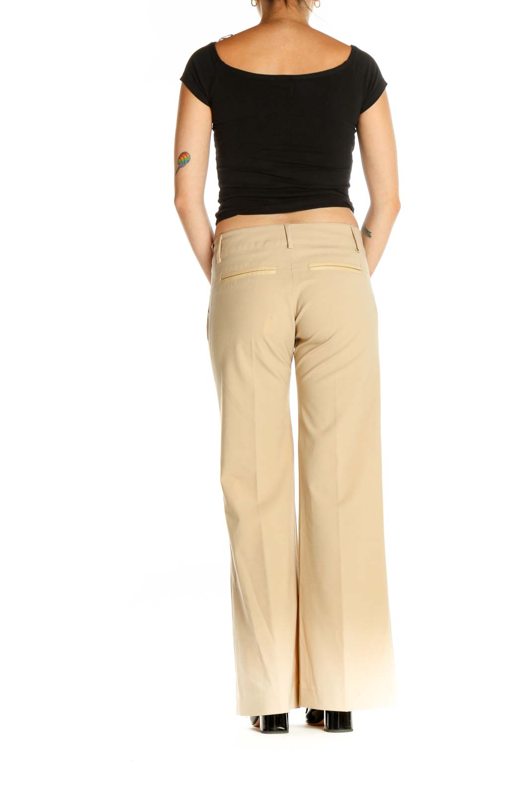 Beige Printed Casual Trousers