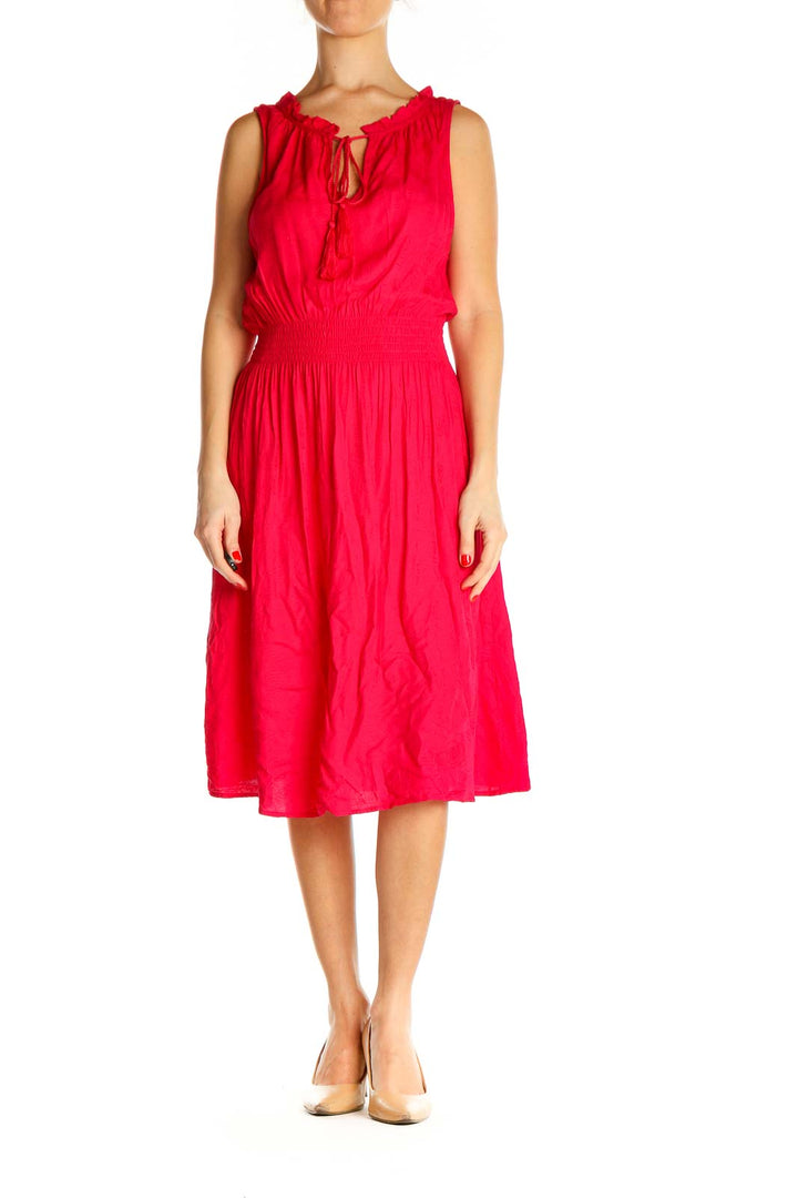 Pink Solid Fit & Flare Dress