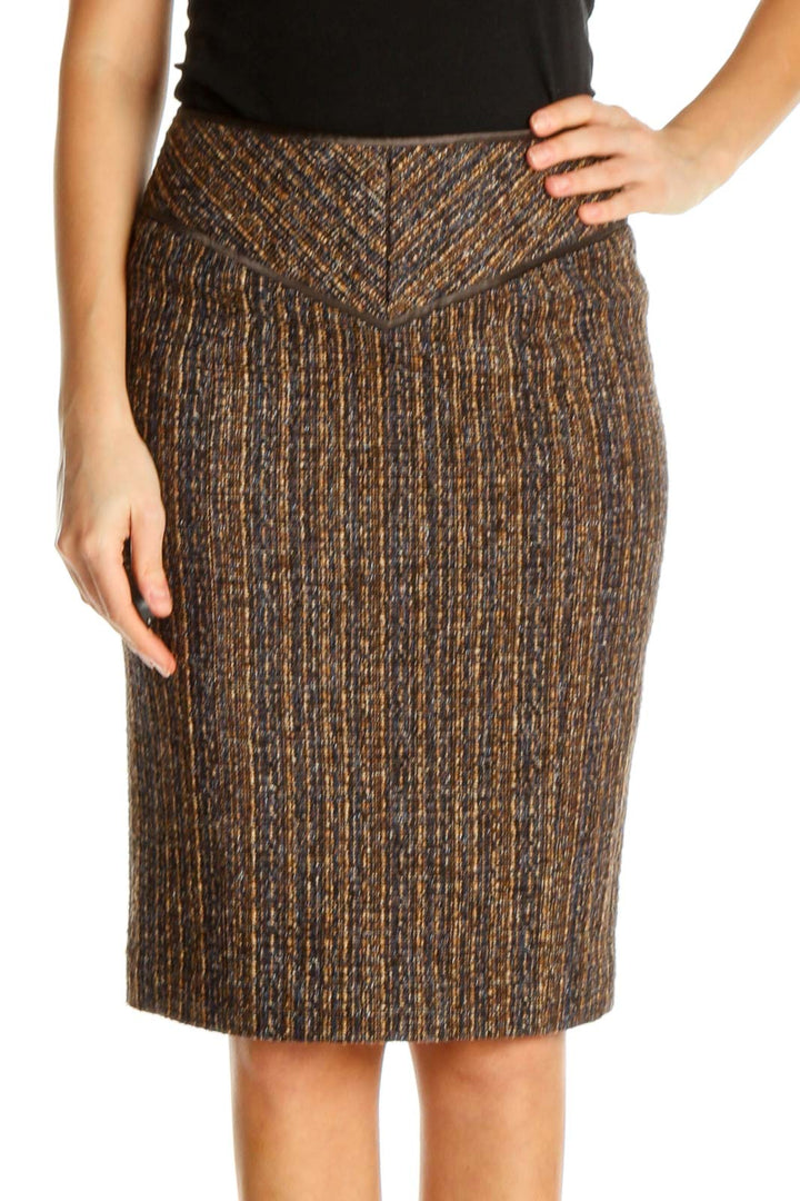 Brown Printed Classic Pencil Skirt