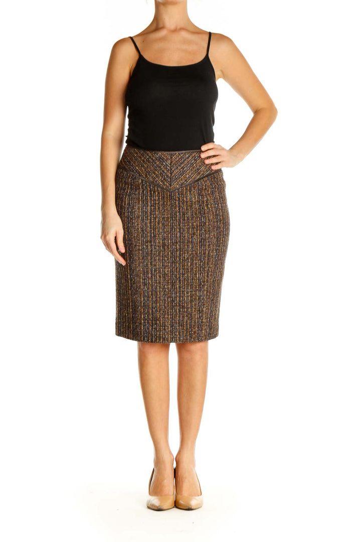 Brown Printed Classic Pencil Skirt