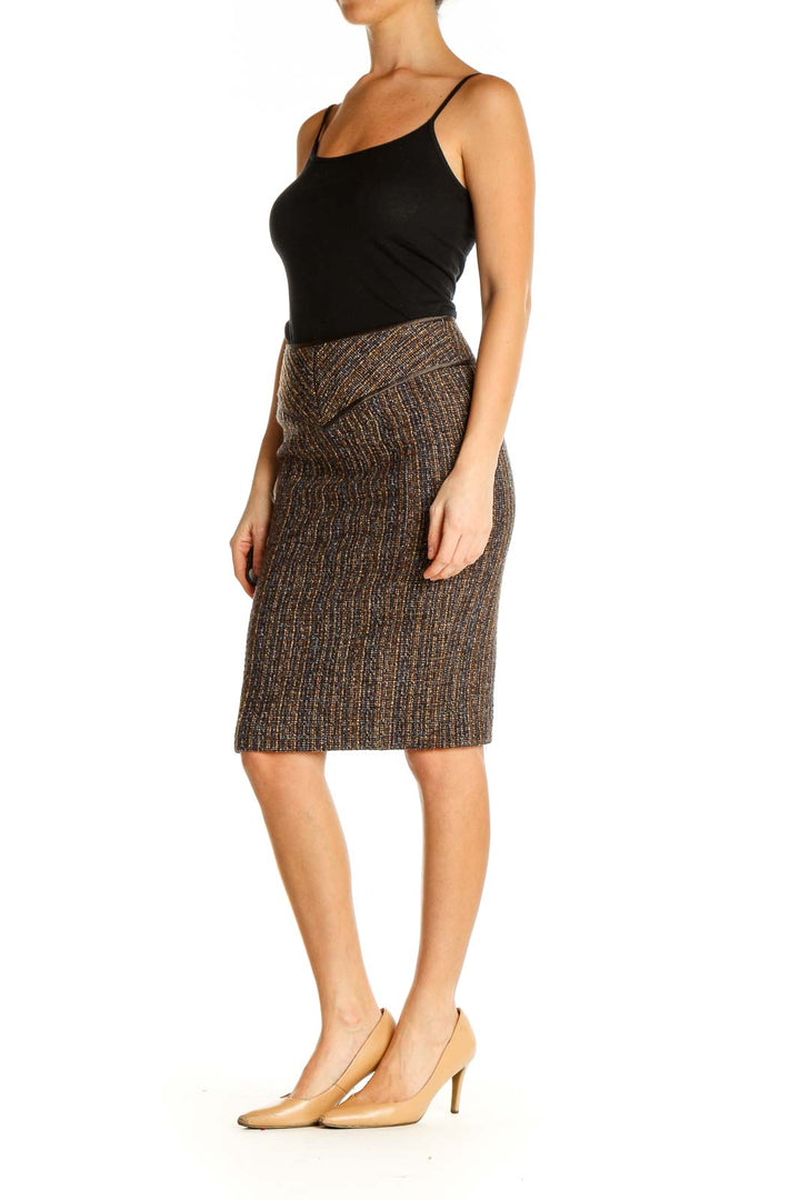 Brown Printed Classic Pencil Skirt