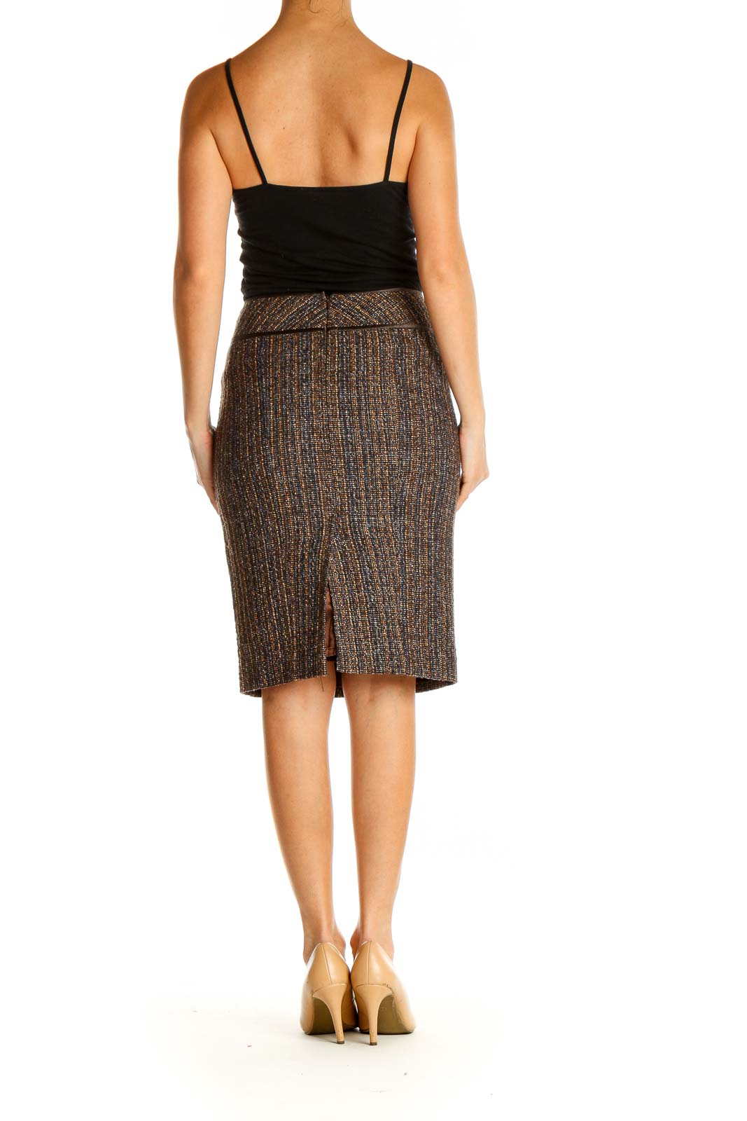 Brown Printed Classic Pencil Skirt