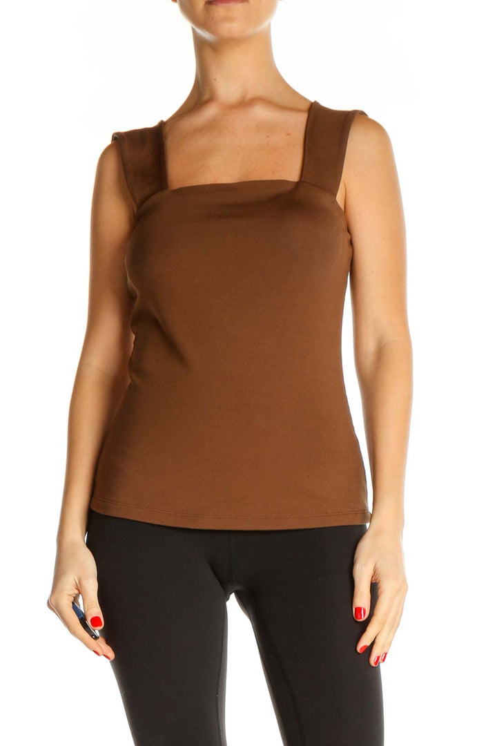 Brown Solid Chic Tank Top