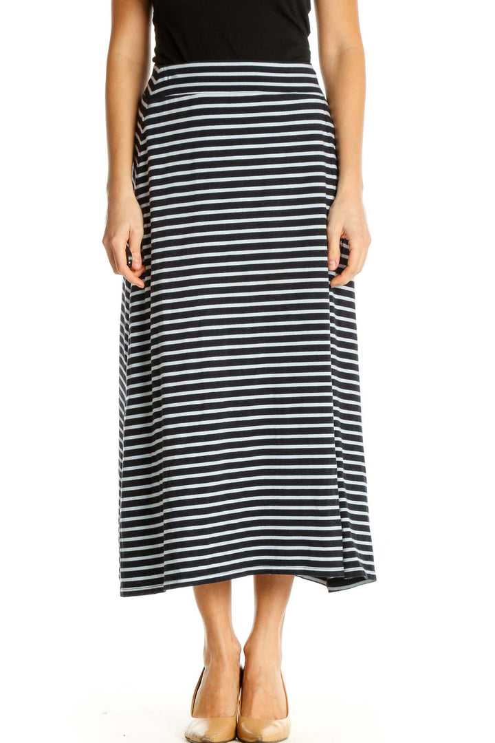 Black Striped Casual Straight Skirt