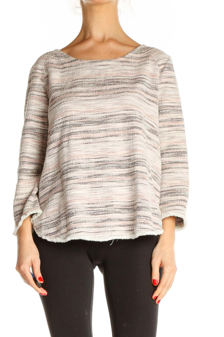 Beige Striped All Day Wear Sweater