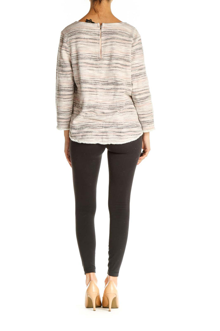 Beige Striped All Day Wear Sweater