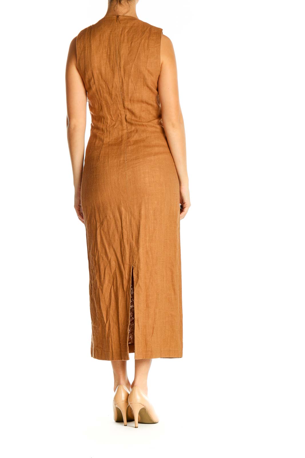 Orange Solid Classic Column Dress