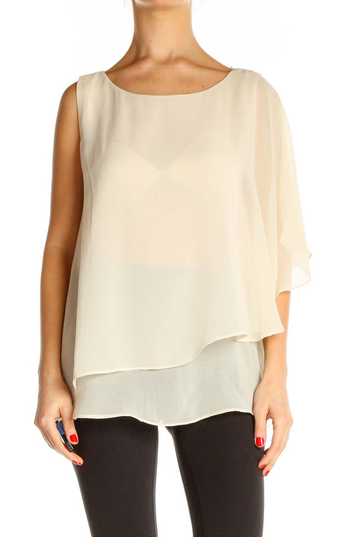 Beige Solid Casual Blouse