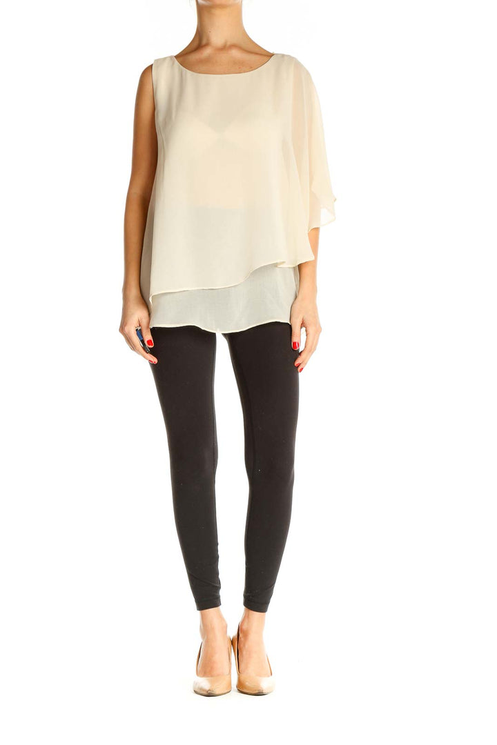 Beige Solid Casual Blouse