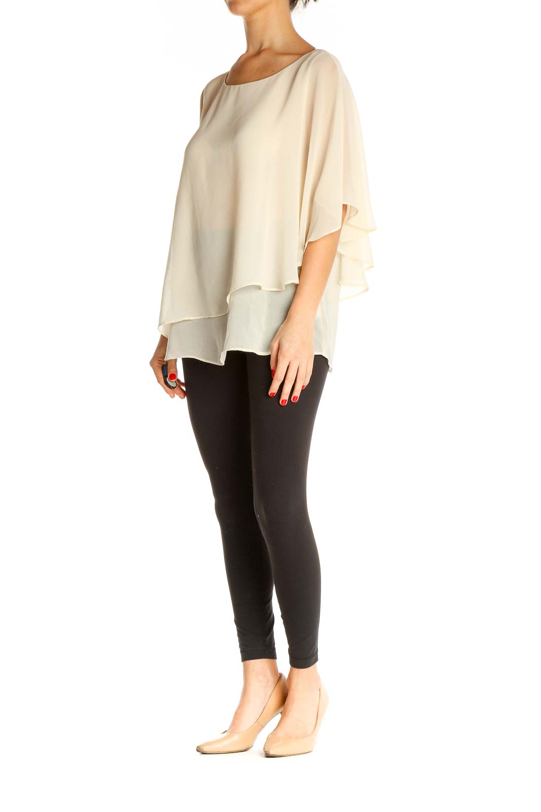 Beige Solid Casual Blouse