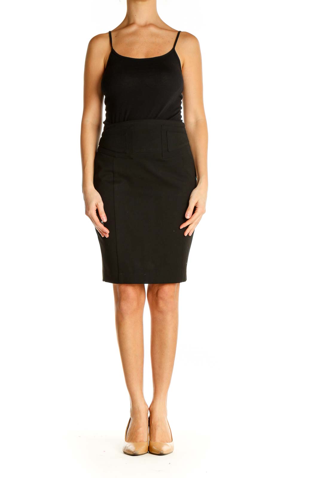 Black Solid Brunch Pencil Skirt