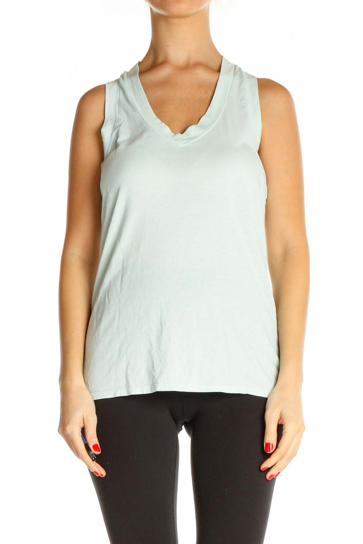 Blue Solid Casual Tank Top