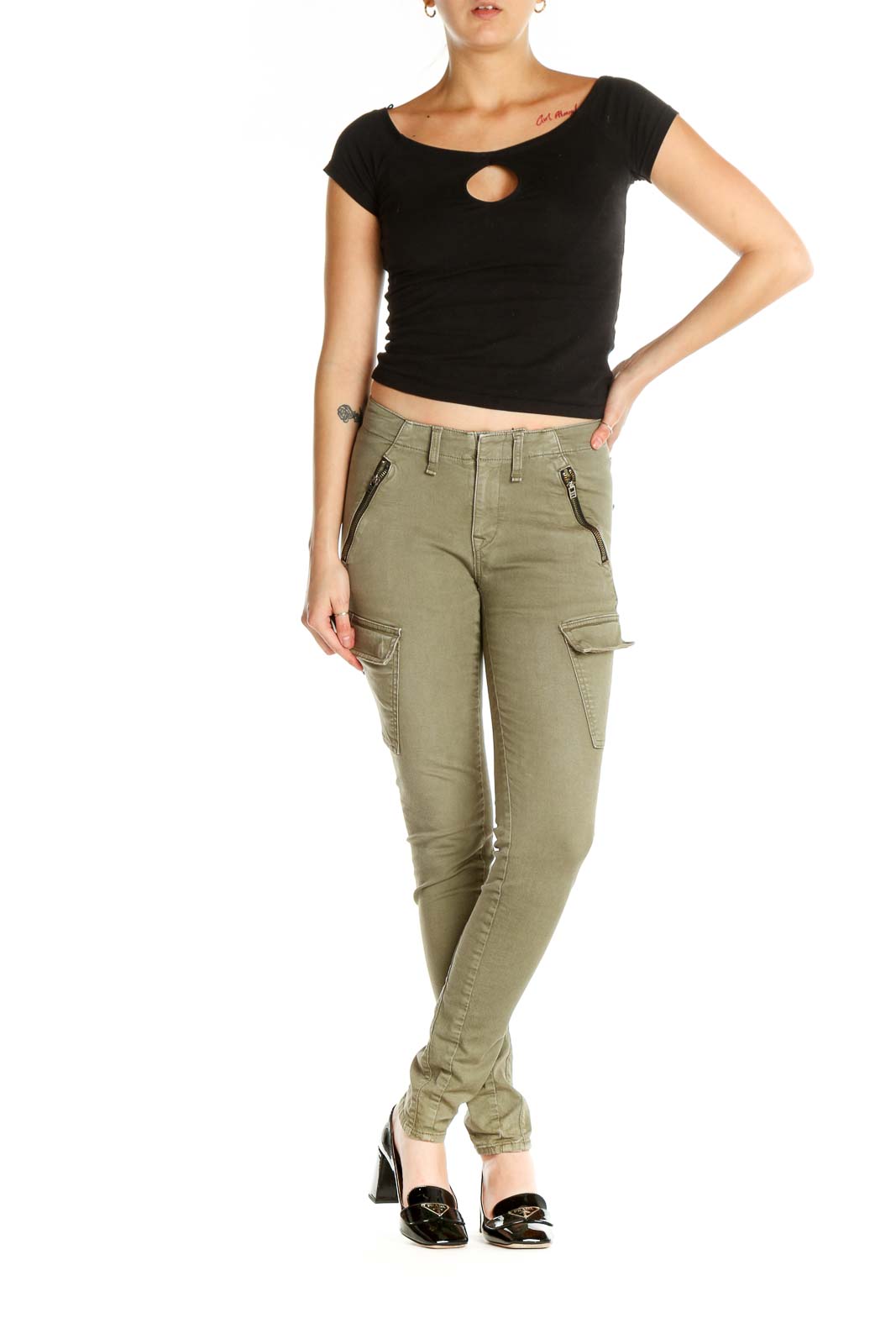 Green Solid Casual Cargos Pants