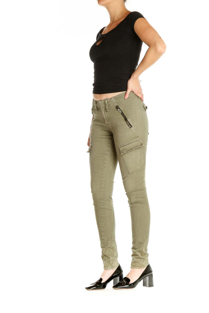 Green Solid Casual Cargos Pants