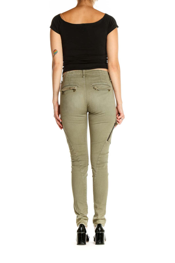 Green Solid Casual Cargos Pants