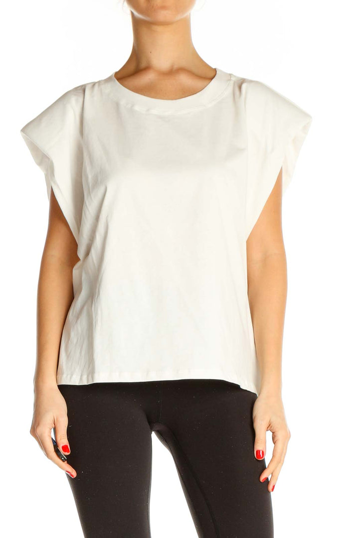 White Solid Casual T-Shirt