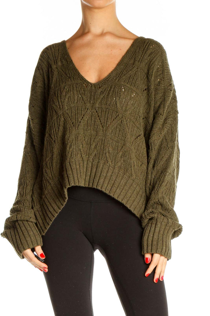 Green Textured All Day Wear Sweater