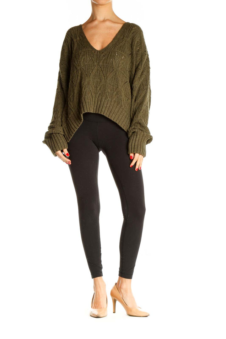 Green Textured All Day Wear Sweater