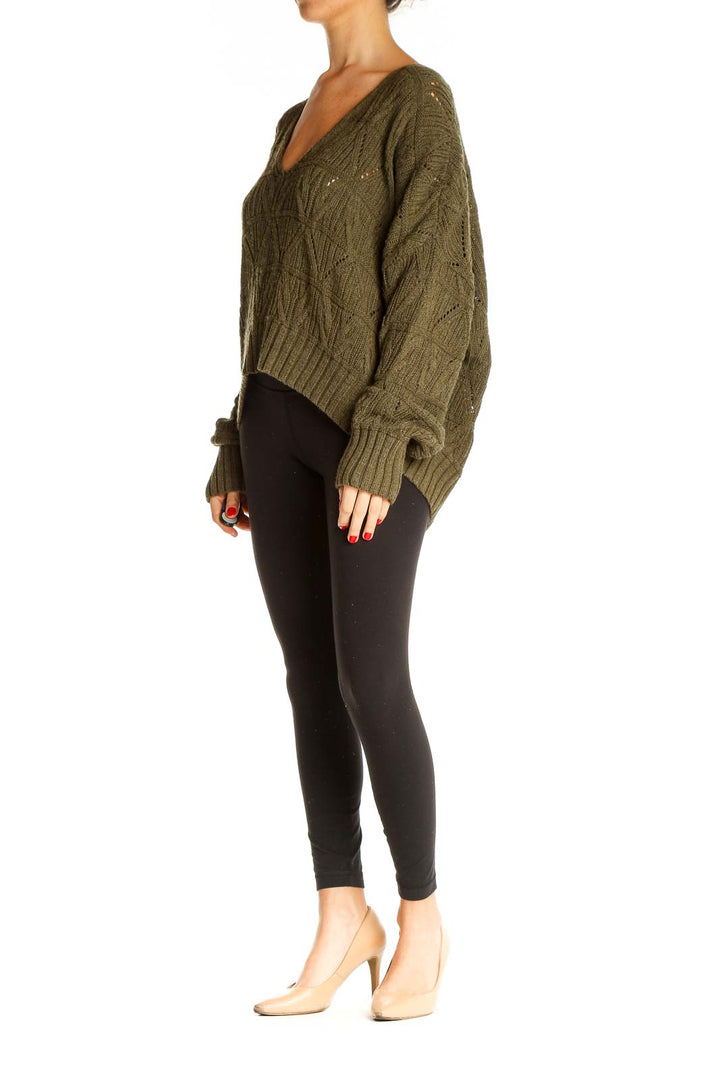 Green Textured All Day Wear Sweater