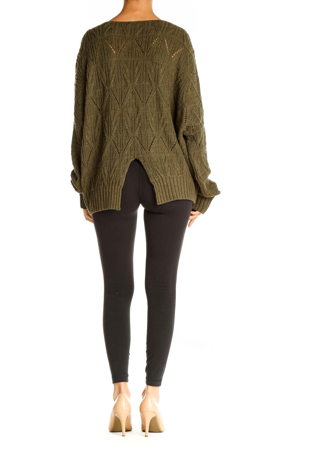 Green Textured All Day Wear Sweater