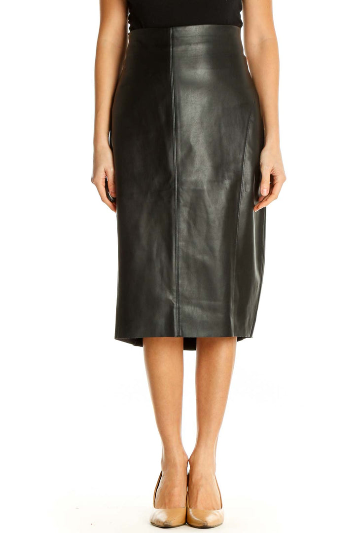 Black Solid Retro Pencil Skirt