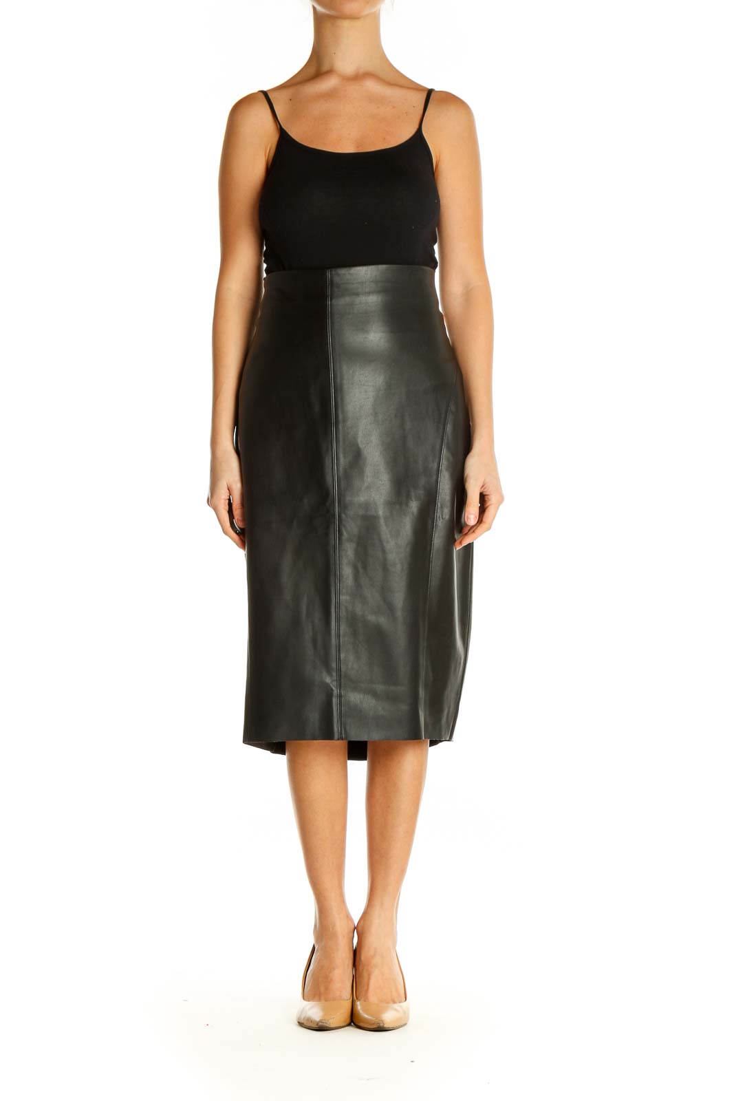 Black Solid Retro Pencil Skirt