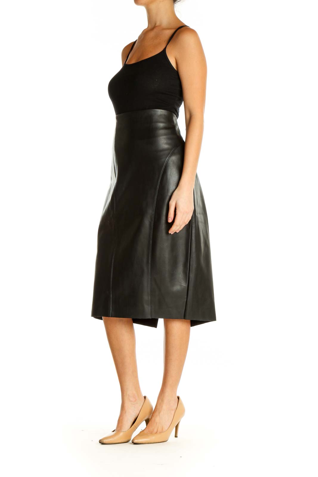 Black Solid Retro Pencil Skirt