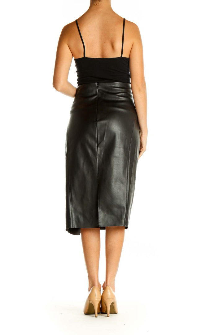 Black Solid Retro Pencil Skirt