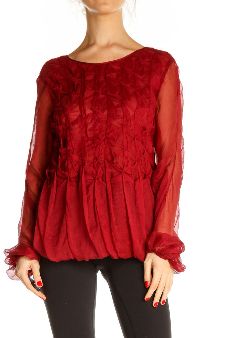 Red Textured Retro Blouse