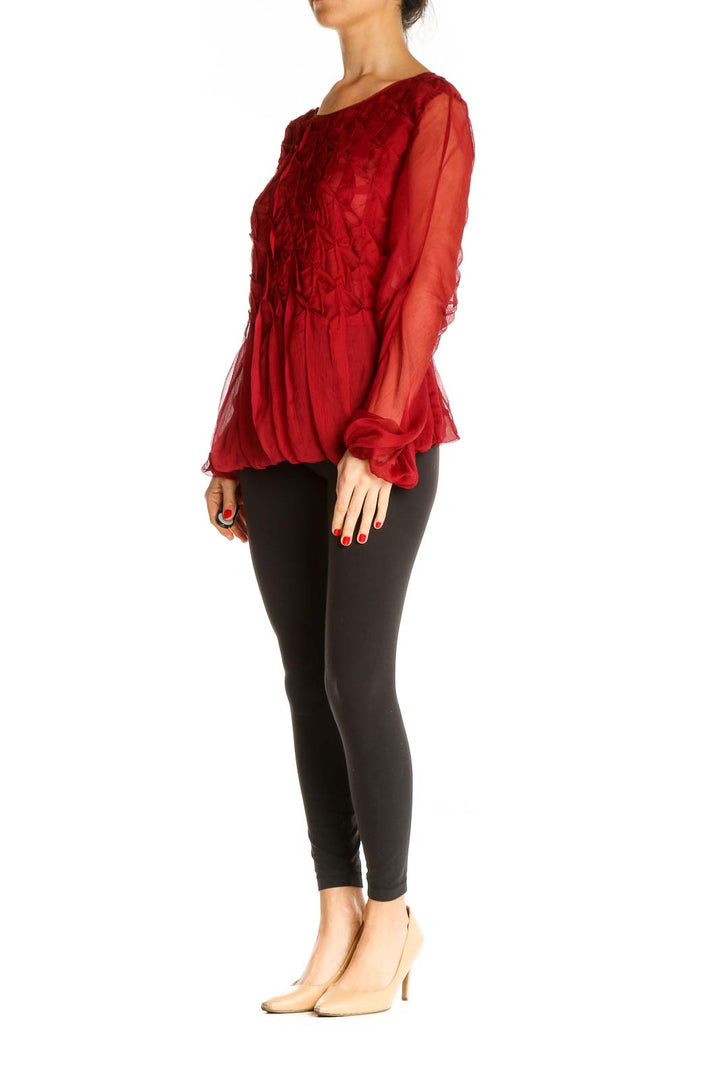 Red Textured Retro Blouse